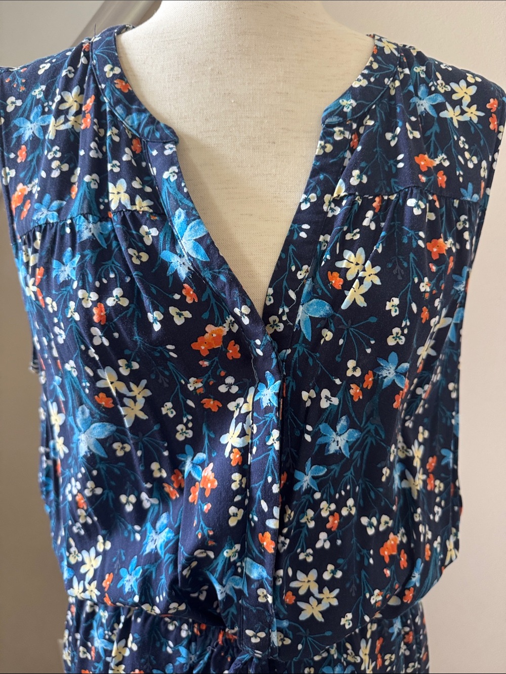 GAP Floral Print Dress in Navy with Blue, yellow, & Peach Accents - Picture 6 of 6
